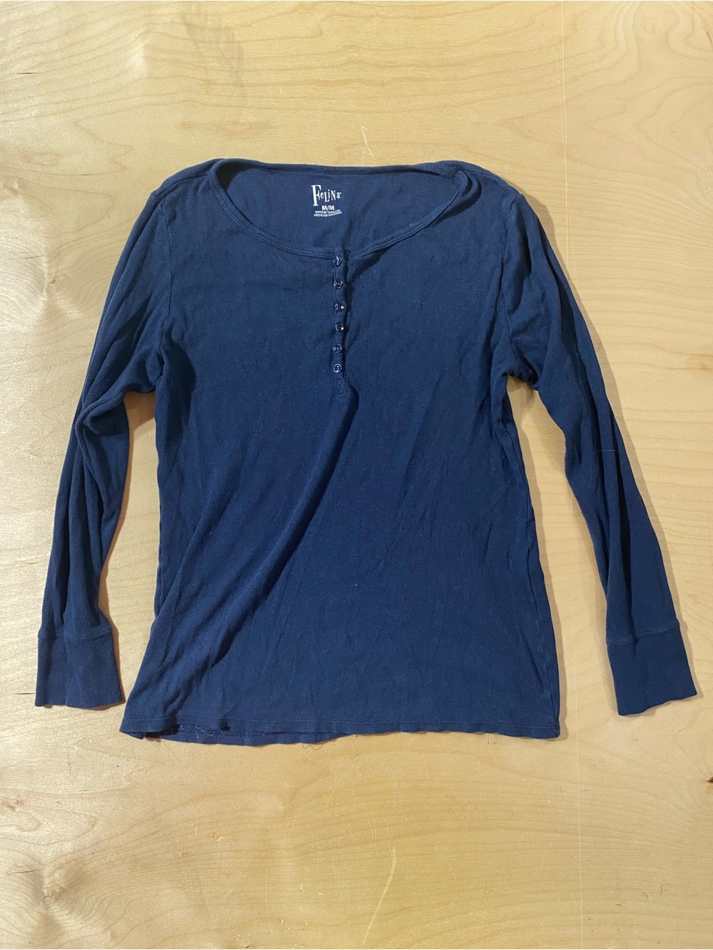 Felina Navy Long Sleeve Henley Top for Women Medium (ST)